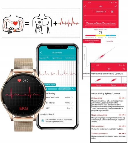 ZEGAREK DAMSKI SMARTWATCH AMOLED EKG POMIAR CUKRU CIŚNIENIE TEMPERATURA na Arena.pl