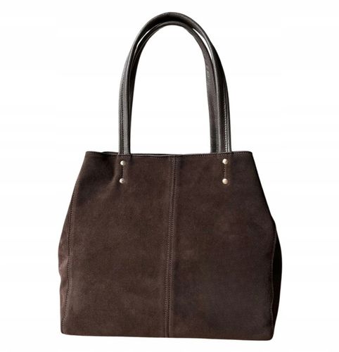 Czekoladowa zamszowa torebka A4 shopper ciemny brąz ZAMSZ Vera Pelle na Arena.pl