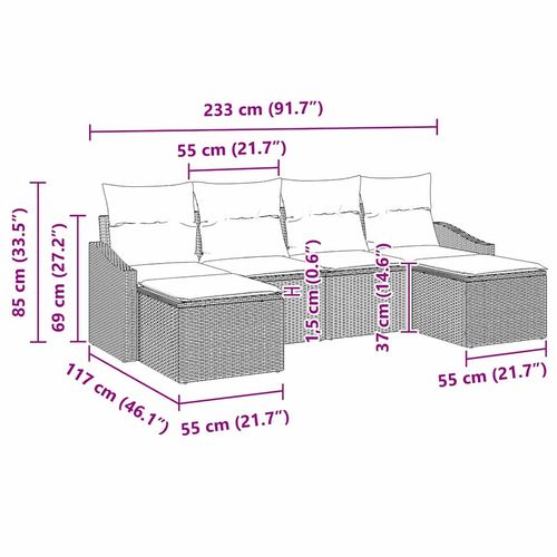 Zestaw do jadalni w ogrodzie z poduszką 6 pcs Czarny i kremowy na Arena.pl