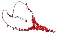Naszyjnik Czerwony Grona Z Przedłużeniem Do Dekoltu Kolia Choker Perły Moda