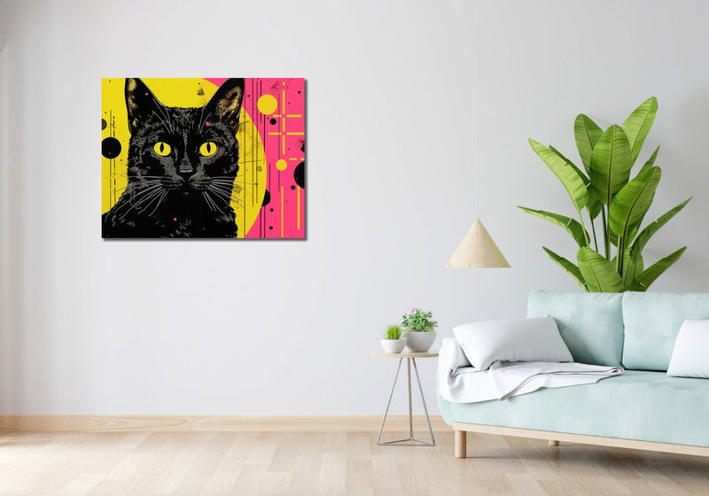 Obraz 90x70cm Neonowy Kocur zdjęcie 2