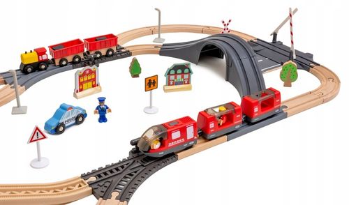 Drewniana Kolejka Elektryczna POCIĄG NA BATERIE x2 WAGONY TUNEL TOR Dźwięk na Arena.pl