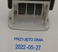 PRZYJĘTO DNIA datownik z tekstem kieszonkowy DATA i TEKST w jednym odbiciu