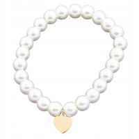 Bransoletka z kremowych sztucznych perełek zawieszka serduszko kolor złoty