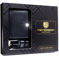 Peterson zestaw prezentowy pasek + portfel męski czarny BLACK 115 cm