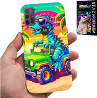 ETUI DO MOTOROLA MOTO G10 / G30 - DINOZAUR W CIĘŻARÓWCE WZORY DLA DZIECI