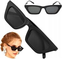 Okulary Czarne damskie Przeciwsłoneczne PROSTOKĄTNE retro pilotki KOCIE cat