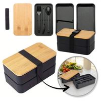 śniadaniówka lunch box ze sztućcami, bambus 18,5 x 10,5 x 9,3 cm pjm43