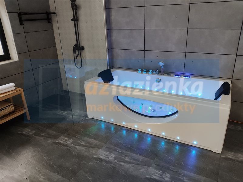PROSTOKĄTNA WANNA Z HYDROMASAŻEM 180x80 SZYBA NEW! GRZAŁKA zdjęcie 32