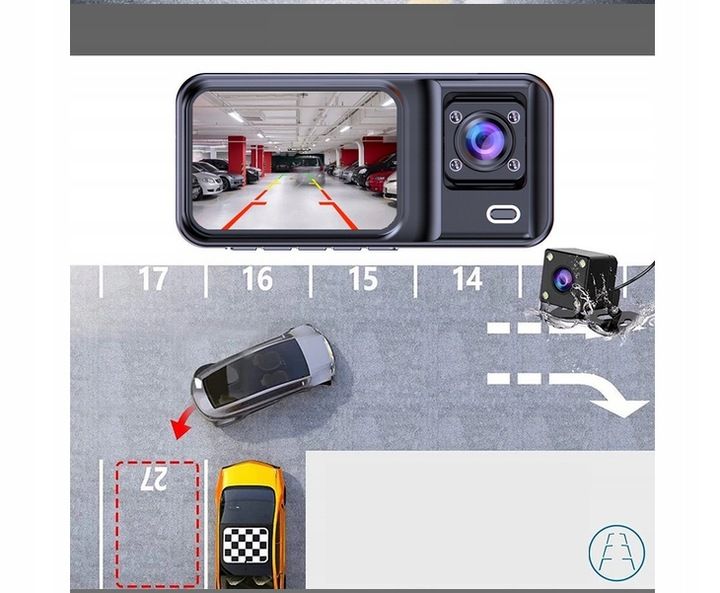 WideoRejestrator 3 Kamery z Kamerą cofania G-sensor Wstrząsy menu PL zdjęcie 6