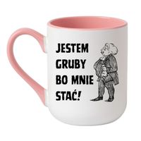 KUBEK „JESTEM GRUBY, BO MNIE STAĆ!” Wzór - Elegant Coffee Różowy 330 ml