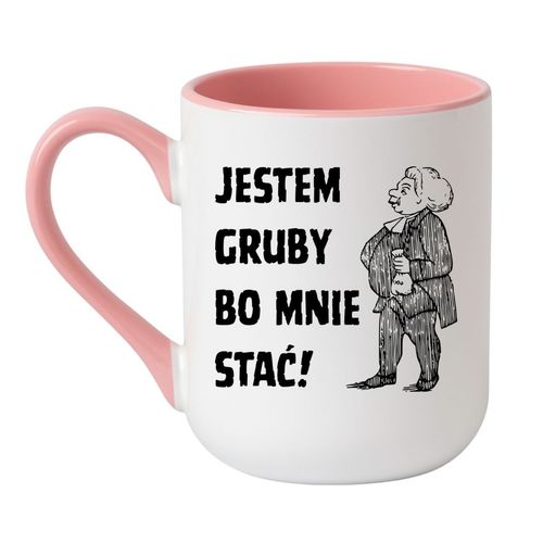 KUBEK „JESTEM GRUBY, BO MNIE STAĆ!” Wzór - Elegant Coffee Różowy 330 ml na Arena.pl