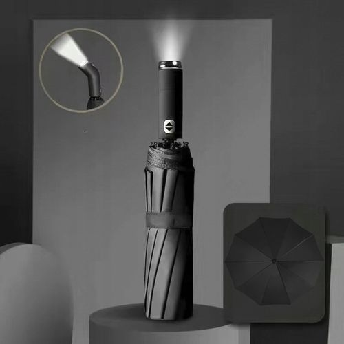 PARASOLKA AUTOMATYCZNA Z LATARKĄ LED PARASOL SKŁADANY PEŁEN AUTOMAT CZARNY na Arena.pl