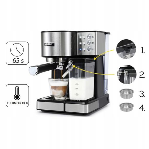 Ekspres do kawy Ciśnieniowy Automatyczny Yoer 20bar 1350W +Spieniacz Mleka na Arena.pl