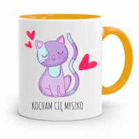 Kubek Żółty Na Walentynki Kocham Cię Myszko Z Nadrukiem Ze Zdjęciem