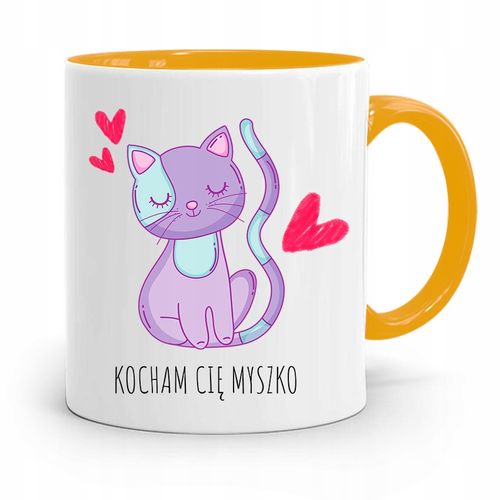Kubek Żółty Na Walentynki Kocham Cię Myszko Z Nadrukiem Ze Zdjęciem na Arena.pl