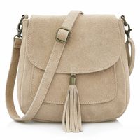 VERA PELLE torebka damska zamszowa listonoszka z klapą V449 beżowa