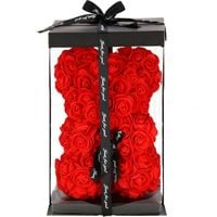 Miś z płatków róż czerwony 25 cm rose bear z kokardką
