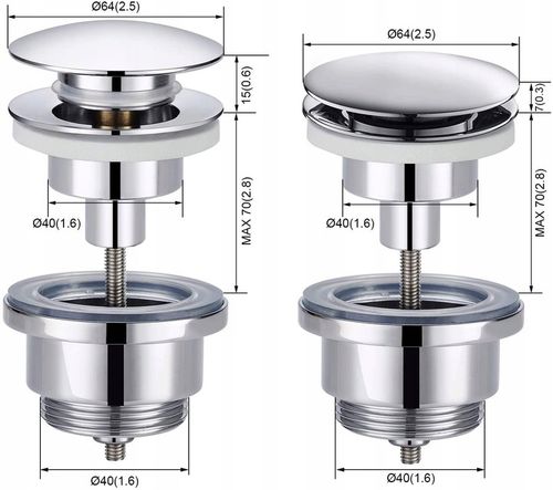 KOREK UMYWALKOWY KLIK KLAK DO UMYWALKI z Przelewem Bez Przelewu UNIWERSALNY na Arena.pl