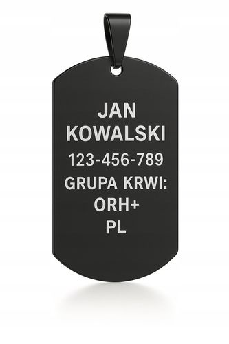 Czarny łańcuszek męski nieśmiertelnik stal chirurgiczna 316l grawer na Arena.pl
