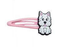 Dziewczęca różowa spinka biały piesek na zatrzask klik 5,5cm