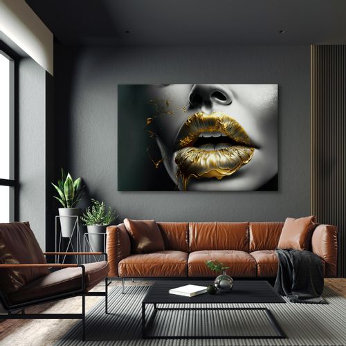 Obraz Na Płótnie ABSTRAKCYJNE Złote Usta Twarz Kobiety Efekt 3D 120cm x 80cm na Arena.pl