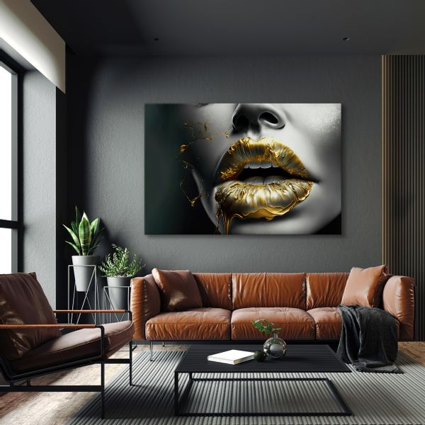 Obraz Na Płótnie ABSTRAKCYJNE Złote Usta Twarz Kobiety Efekt 3D 120cm x 80cm zdjęcie 5