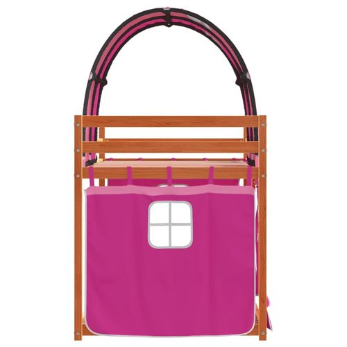 Łóżko piętrowe z zasłonkami, różowe, 80x200 cm, drewno sosnowe na Arena.pl