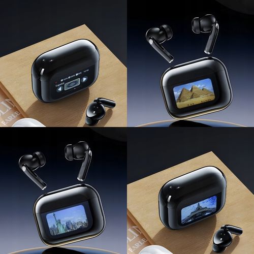 Słuchawki Bezprzewodowe Douszne PRO Lekkie ANC Mikrofon Czarne Wyświetlacz na Arena.pl