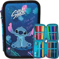 COOLPACK PIÓRNIK SZKOLNY DWUKOMOROWY WYPOSAŻENIE KREDKI FLAMASTRY STITCH
