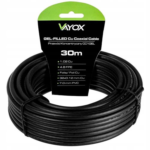 KABEL KONCENTRYCZNY ŻEL PRZEWÓD ANTENOWY CU ZIEMNY MIEDŹ CZARNY VAYOX 30M na Arena.pl