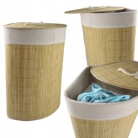 WOLNOSTOJĄCY KOSZ NA PRANIE BAMBUSOWY NAROŻNY Z POKRYWKĄ MATERIAŁOWY WKŁAD