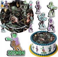 ZESTAW OPŁATEK NA TORT 30CM + 17 POSTACI - ZOMBIE ZOMBI + IMIĘ 24CM 26CM