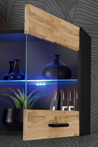 Pan Igiełka - Meblościanka do Salonu LED RGB Czarny Dąb Wotan, Zestaw Mebli na Arena.pl