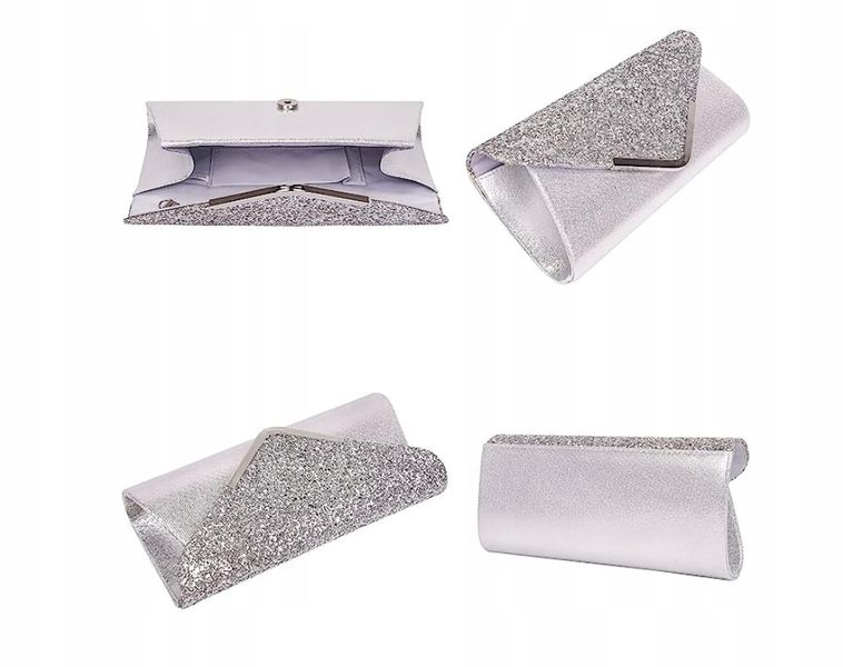 Kopertówka Torebka Wieczorowa Srebrna Wizytowa zdjęcie 7