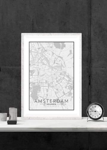 Amsterdam mapa czarno biała - plakat 21x29,7 cm na Arena.pl