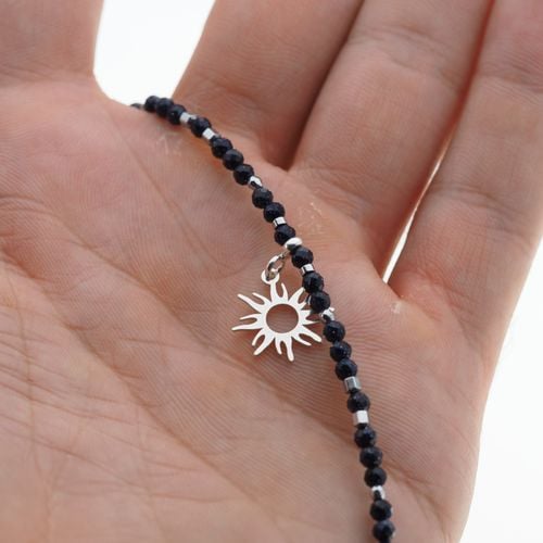 Naszyjnik - Noc Kairu, hematyt, słońce i srebro na Arena.pl