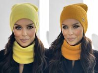 KOMPLET DAMSKI CZAPKA BEANIE KOMIN GOLF DUŻY ZESTAW CIEPŁY SPORT ALPAKA KOL