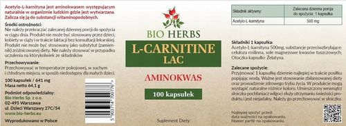 L-carnitine alc acetylo l karnityna energia metabolizm aminokwas 100 kaps. na Arena.pl