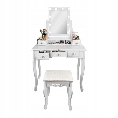 TOALETKA KOSMETYCZNA z LUSTREM LED BIAŁA + TABORET na Arena.pl