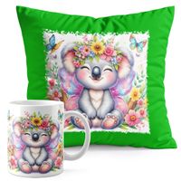 ZESTAW KUBEK + PODUSZKA ZIELONA - ZWIERZĘTA MIŚ KOALA