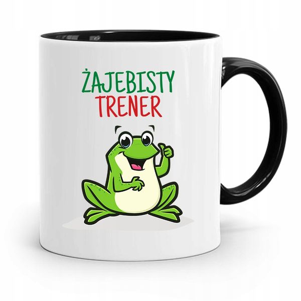 Dla Trenera Trenerki Kubek Czarny Żajebisty Trener Z Nadrukiem Ze Zdjęciem zdjęcie 1