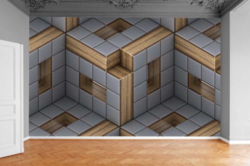 Fototapeta ZŁOTE I DREWNIANE WSTAWKI 3D 390x280 na Arena.pl