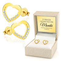 Kolczyki Pozłacane Serca z Cyrkoniami na Komunię Św. dla Dziewczynki