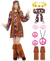 Kostium Hipisowski Damski Lata 60 70 Wzór Kwiaty Rozmiar L Poliester Zestaw