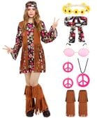 Kostium Hipisowski Damski Lata 60 70 Wzór Kwiaty Rozmiar L Poliester Zestaw