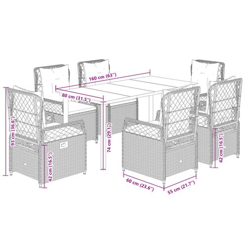 7-cz. zestaw mebli ogrodowych z poduszkami, beżowy, polirattan na Arena.pl