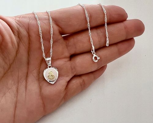 Srebrny łańcuszek 40cm Singapur i medalik serce MB Komunia Chrzest prezent na Arena.pl