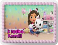 PROSTOKĄTNY OPŁATEK NA TORT A4 20x29CM - KOCI DOMEK GABI + IMIĘ