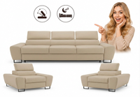 Zestaw wypoczynkowy sofa 3 kanapa fotele beżowy ekoskóra Savio Family Meble